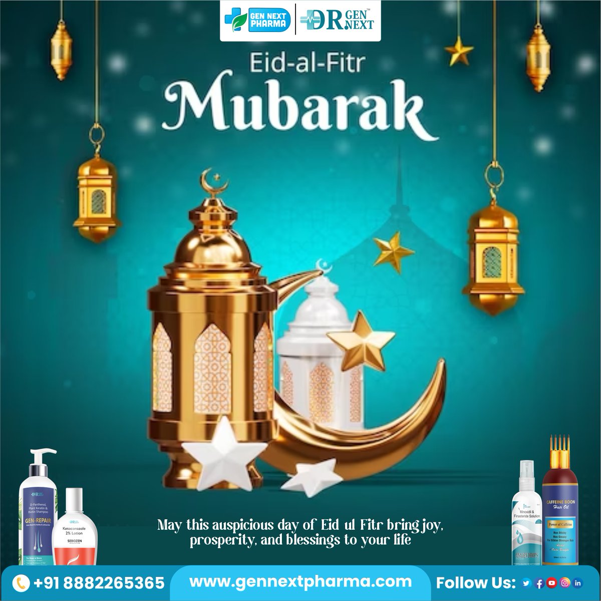 'Eid ul-Fitr Mubarak from GenNext Pharma! 🌙✨ May this joyous occasion bring peace, happiness, and Wishing you and your family a delightful Eid filled with love, laughter, and happiness

#EidMubarak #ClinicGenNext #gennextpharma #drkunalsingh #skincare #haircare #shampoo