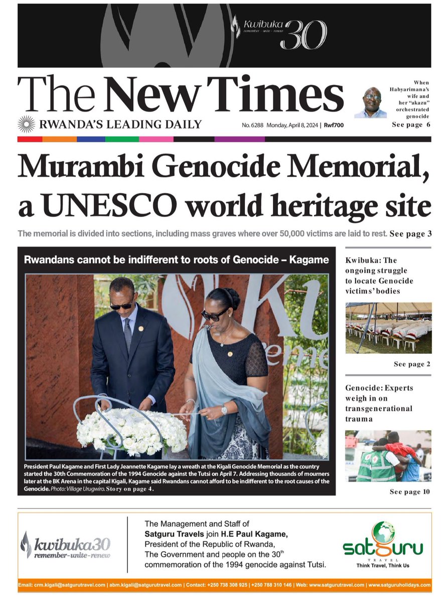 The New Times front page of Monday, April 8, 2024 EPAPER.NEWTIMES.CO.RW