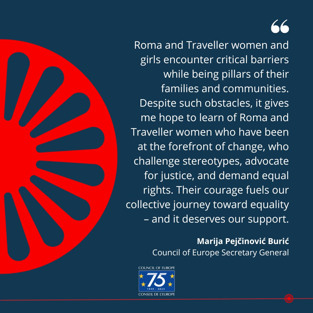 As we celebrate #InternationalRomaDay, we remain resolute in the fight against #AntiGypsyism and discrimination towards Roma and Travellers. Read @MarijaPBuric statement in the support of Roma and Traveller women and girls ➡️ coe.int/en/web/portal/…