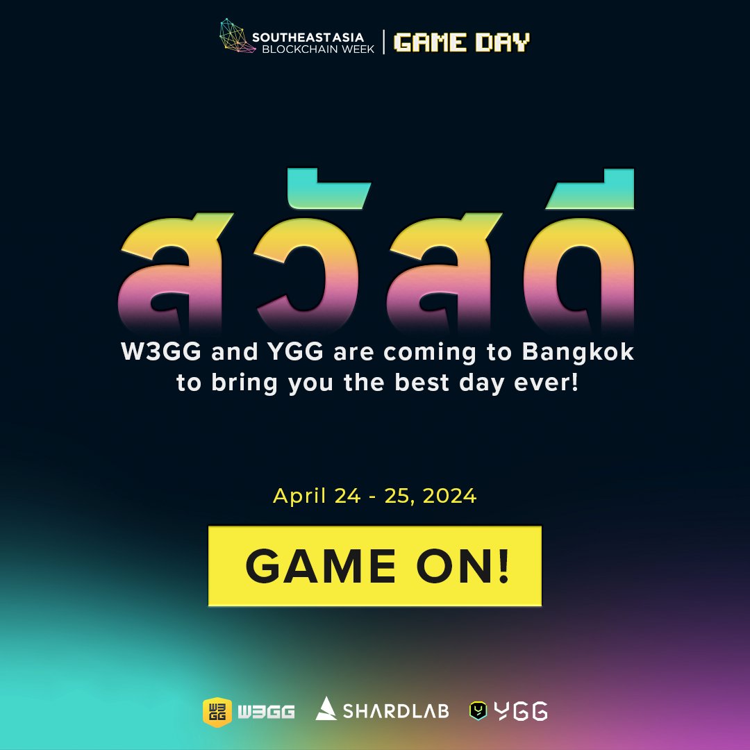 Mark your calendar because @w3ggofficial and @YieldGuild are coming to Bangkok to co-host SEABW Game Day! Get ready to experience the hottest new games in the industry, network, and have fun! Got your tickets yet? 👀🎟️ 👉 l.oveit.com/events/embed?i…