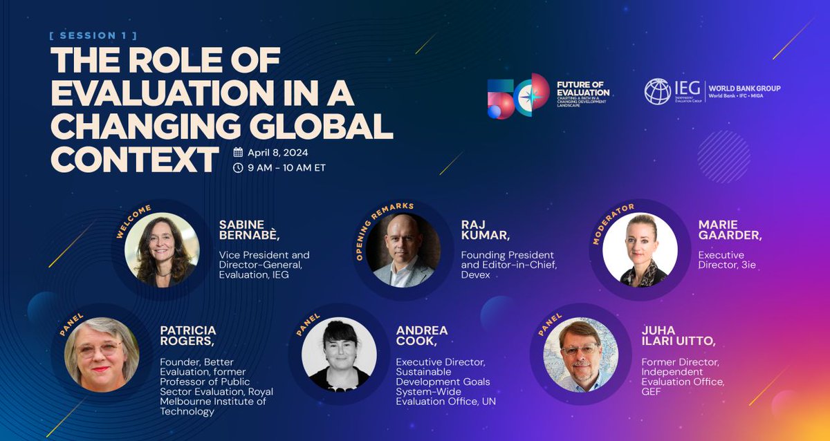 📣The #FutureOfEvaluation begins today! And the first topic of discussion 👉 the role of #evaluation in a changing global context. Join the conversation! 📌April 8, 9AM-10AM EST Sign up here: wrld.bg/U3WM50R5IJz