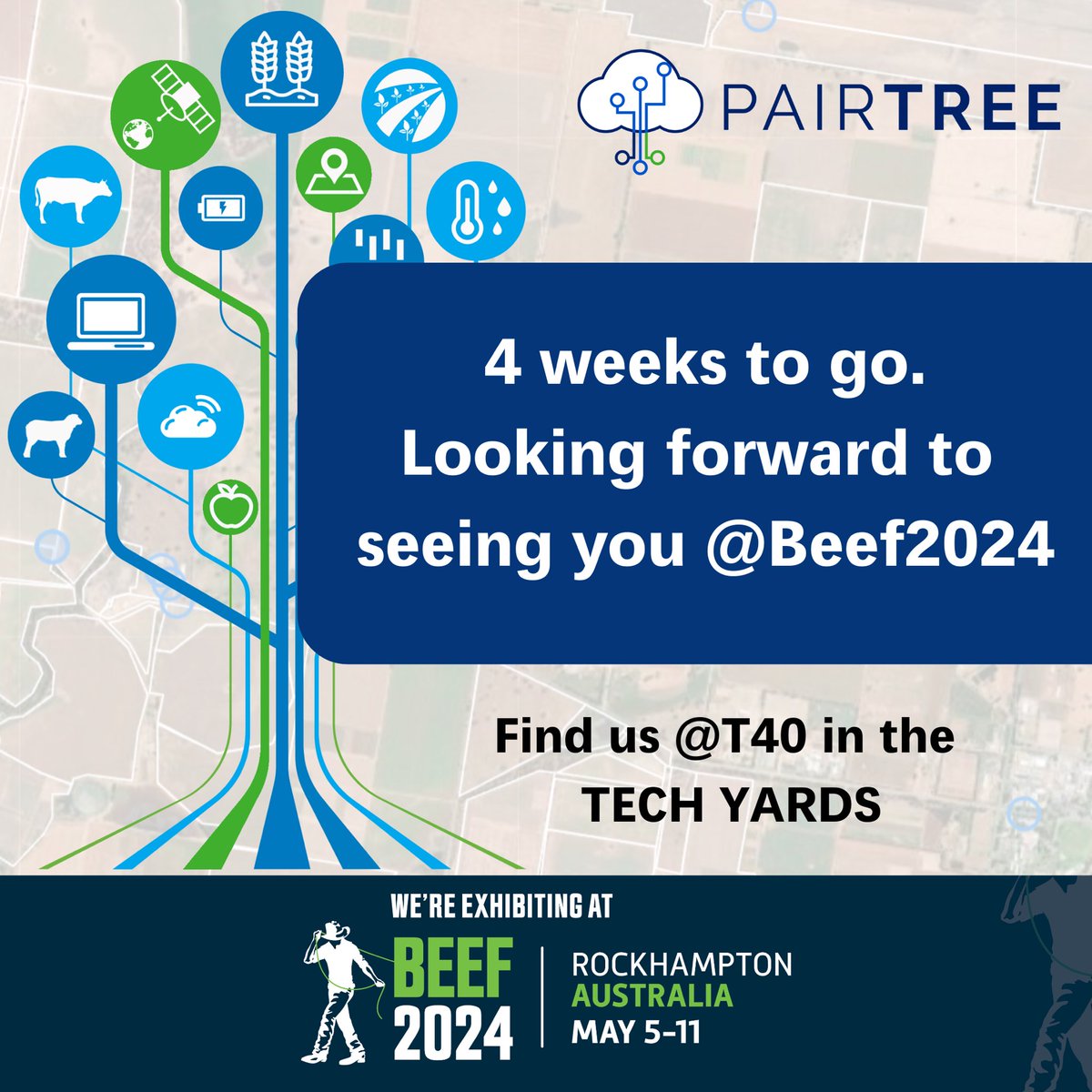4 weeks out and we are looking forward to Australia’s biggest BEEF expo. @BeefAustralia #beefaustralia #Beef2024
If you’re a 
- Corporate drowning in data,
- Agribusiness connecting to farming clients
Visit us at T40
#collaborativeagriculture #ausagritech #dataatyourfingertips