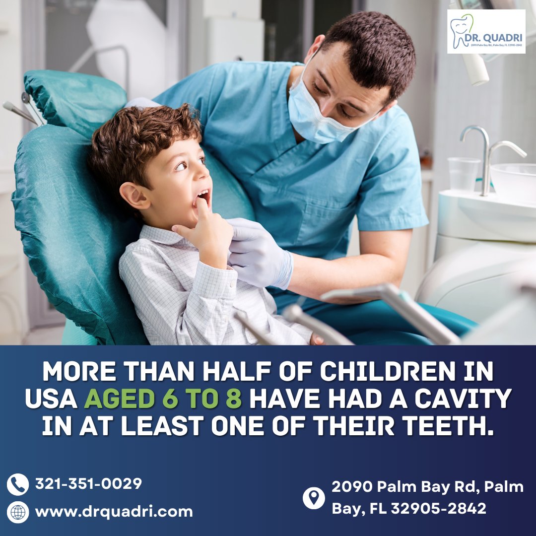 Did you know? More than half of children in the USA aged 6 to 8 have experienced a cavity in at least one of their teeth.
📞+1 321-351-0229

#ChildrensDentalHealth #cavityawareness #oralhealtheducation #PreventiveCare #kidssmile #kidsdentalcare #healthysmiles #cavityprevention