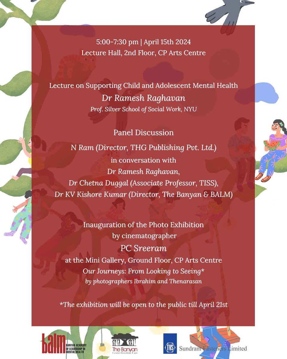 We are delighted to announce that the Sundram Fasteners Lecture Series is back! This year, our theme is ‘Supporting Child and Adolescent Mental Health in the context of Social Disadvantage and Parental Mental Illness’. More details on the event and speakers coming up soon!