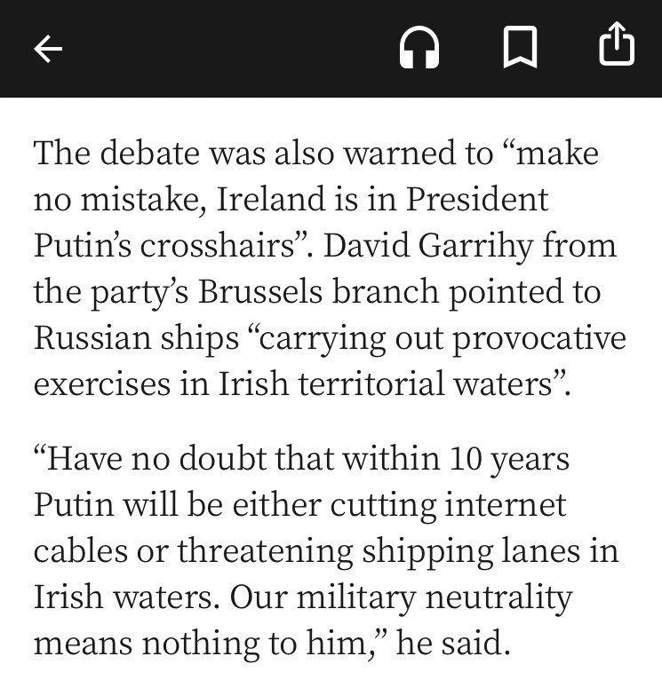 We believe that Ireland must support Ukraine however we can. This is to only way to stop a wider war in Europe that will have a massive impact on Ireland. At the Fine Gael Ard Fheis on Saturday @EuroCelt made this point at the “Ireland in a changing world” session 👇🏽