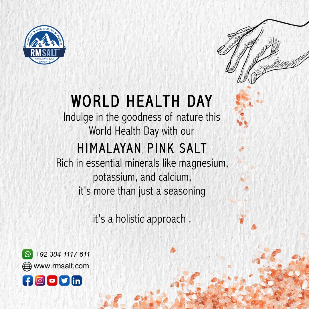 Join us in celebrating #WorldHealthDay with RMSalt, your trusted Himalayan pink salt exporter! 🌿 Embrace wellness and vitality with our natural and mineral-rich salt products. #HealthIsWealth #RMSalt #HimalayanPinkSalt #wellnessjourney #rmsalt #himalaynpinksalt #himalaynsalt