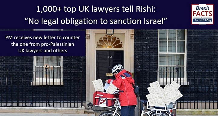 1,000+ top UK lawyers tell Rishi : “No legal obligation to sanction Israel”. PM receives new letter to counter the one from pro-Palestinian UK lawyers and others. Your #Israel summary : facts4eu.org/news/2024_apr_… And please repost! @caaauk @Oct_Declaration @UKLFI @BoardofDeputies