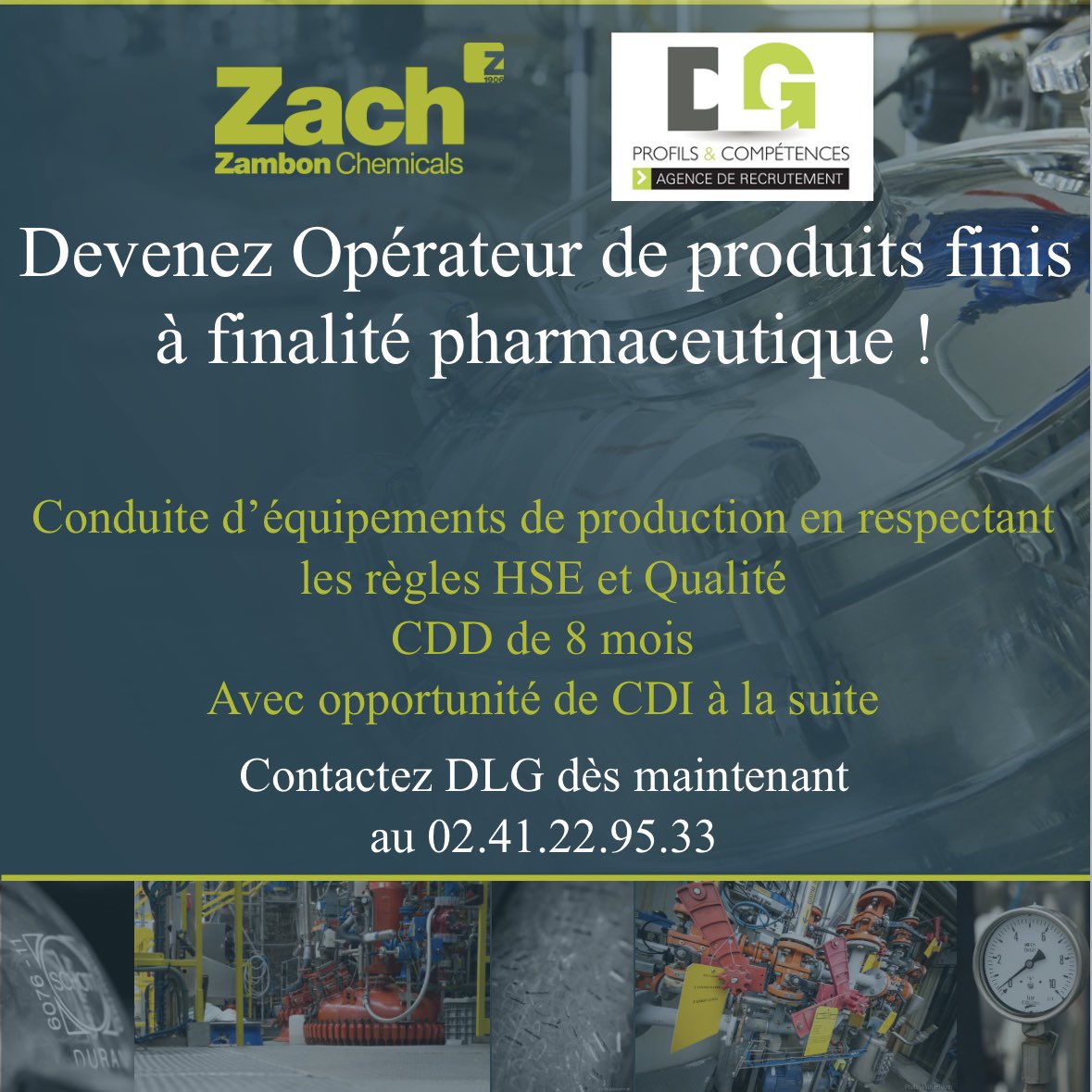 🔴 #EMPLOI - ⚙️ 🧪 Devenez Opérateur de produits finis à finalité pharmaceutique ! Conduite d'équipements de production en respectant les règles HSE et Qualité. 🤝 CDD de 8 mois Avec opportunité de CDI à la suite 📩 Contactez DLG dès maintenant au 02.41.22.95.33