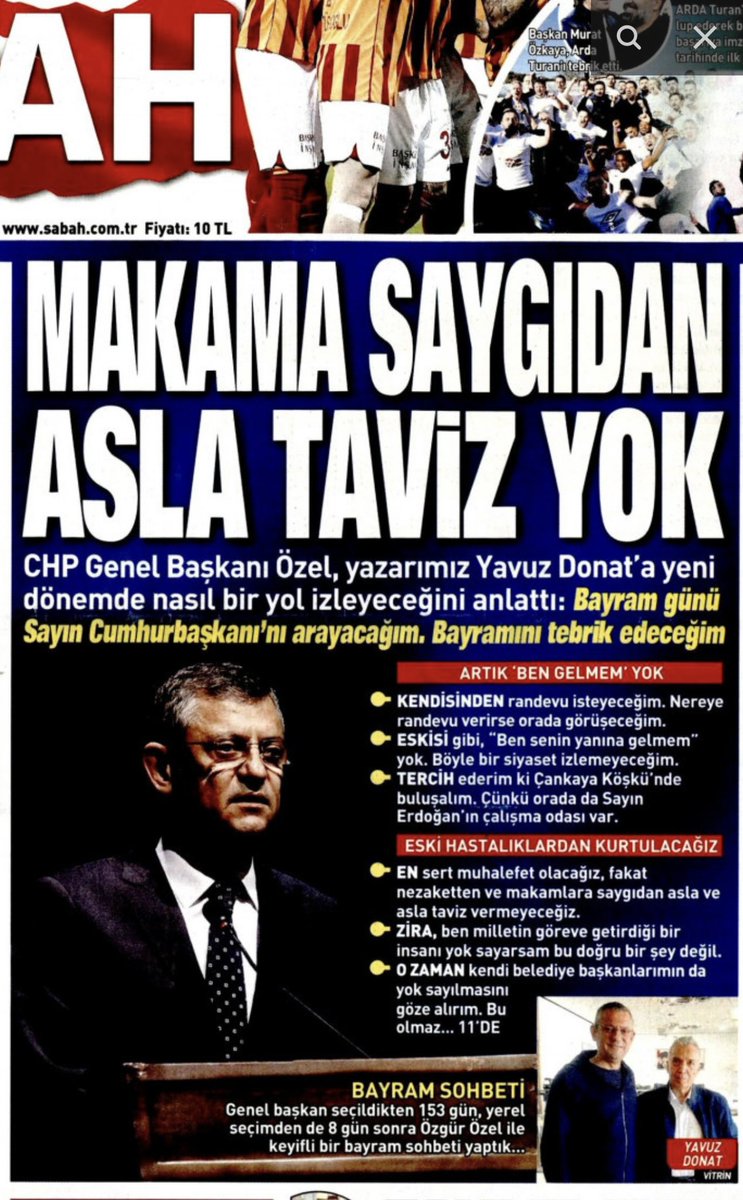 Bakın Sabah bugün kiminle röportaj yapmış ve manşete çekmiş? O kadar başlık arasından Erdoğan’dan randevu talebi ise ilk göze çarpan.. Bayram değil, seyran değil diyeceğim ama bayram da kapıda…