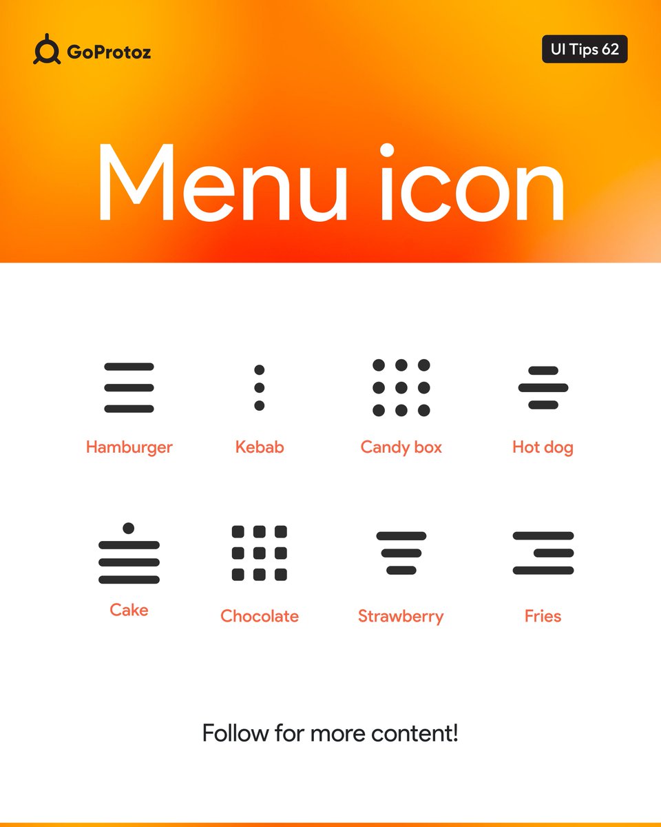 Menu Icons that every Designers should use😊

Hope you like this❤️

Let us know which menu icon you liked the most!✌

#ui #ux #uidesign #uiuxhashta #uxdesign #uxdesigner #uitrends #userexperience #userresearch #userinterface #designers #designer #uitips #designerthinking #menu
