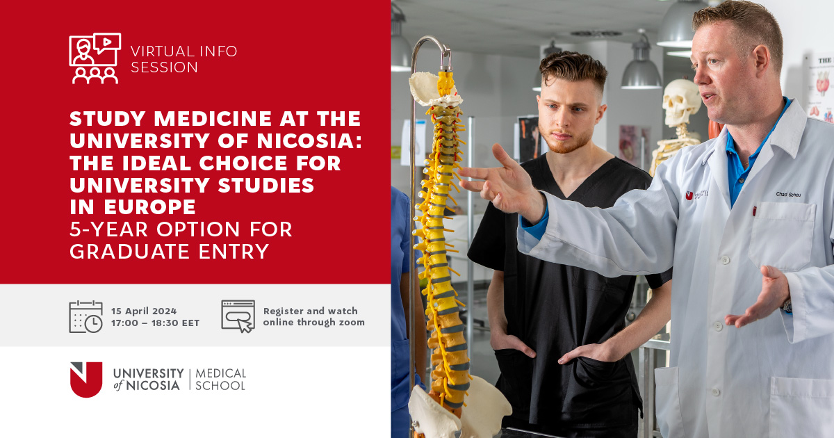 🎯 Take your first step to becoming a doctor now! Learn more about the Graduate Entry – Doctor of Medicine (GEMD) Degree, discuss questions with Course Directors and our Admissions team live and take a virtual tour of our campus. Register Now⤵️ med.unic.ac.cy/?p=10001040