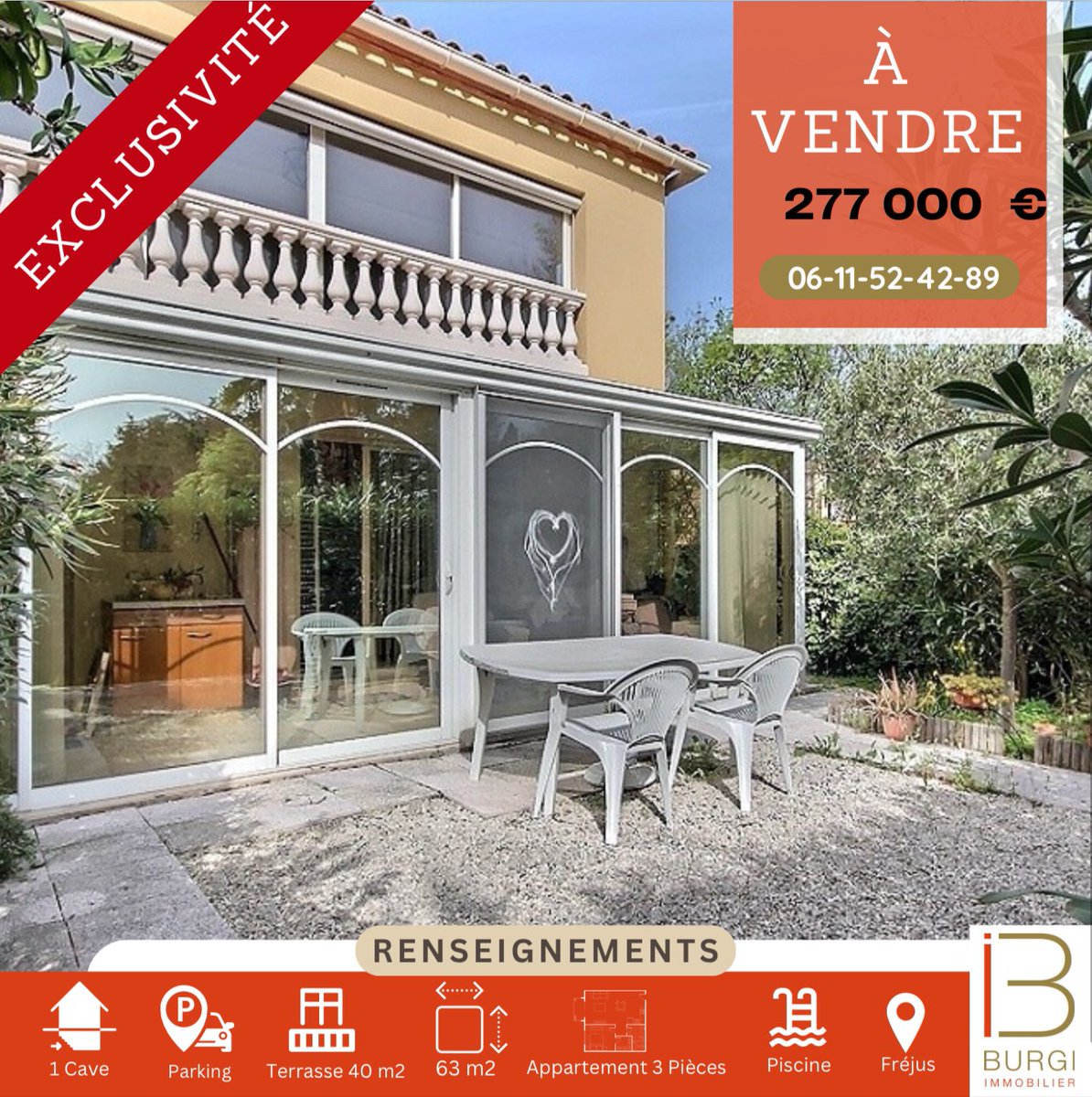 FREJUS limite SAINT RAPHAEL ➡️ Apt contemporain 3P offrant 65m² Loi Carrez ➡️ Terrasse de 40m² plein sud ➡️ Parking privé et cave ➡️ Piscine Restez connectés 🎧 . . . #burgiimmobilier #mandatexclusif 3,90% #realestate #avisdevaleur #estimation #immobilierdeprestige