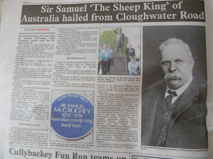 #Otd 1856: Samuel McCaughey arrived in Melbourne, Australia. Born Tullynewey, #Ballymena #Antrim. Pioneer🌊conservation/🐑breeding (US/Tasmania breeds). His holding >3 million acres largest on🌏! Became politician & knighted. Very generous philanthropist! dib.ie/biography/mcca…