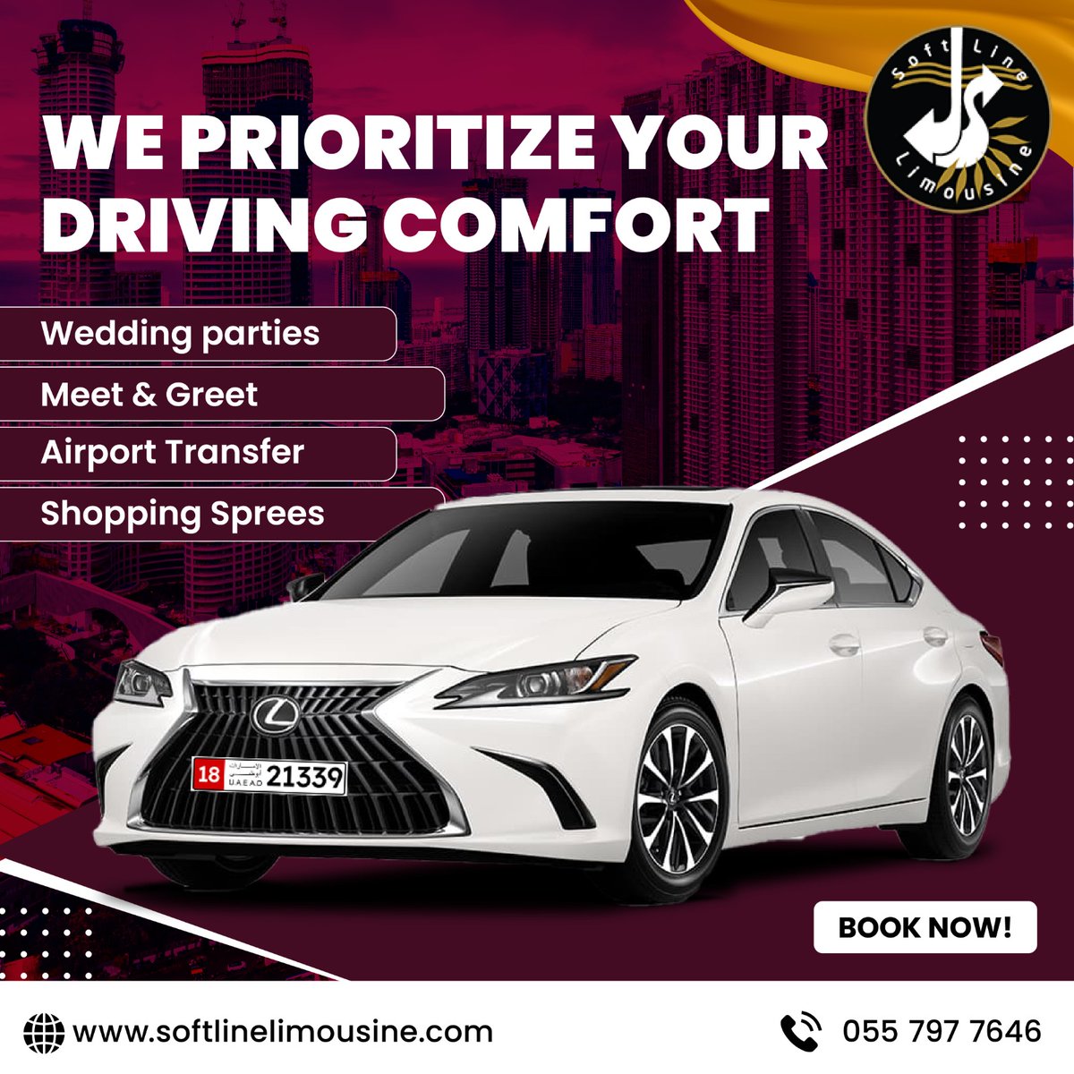 We Prioritize your Driving Comfort

✅ Wedding parties
✅ Meet & Greet
✅ Airport Transfer
✅ Shopping Sprees

Call us🤙: +971 050 2370637, 055 7977646 (WhatsApp) 👇👇
Book your ride now at softlinelimousine.com/our-fleets.php

#comfortdriving #airporttransfer #nextride #taxiservices #airport