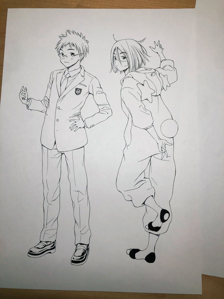 「8畳カーニバル」初期キャラデザペン画。
週マガ編集部から編集会議用にペン入れ済キャラデザを求められたので作成(個人的には珍しかった)。 