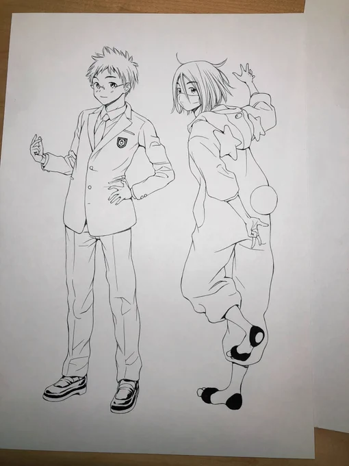 「8畳カーニバル」初期キャラデザペン画。
週マガ編集部から編集会議用にペン入れ済キャラデザを求められたので作成(個人的には珍しかった)。 