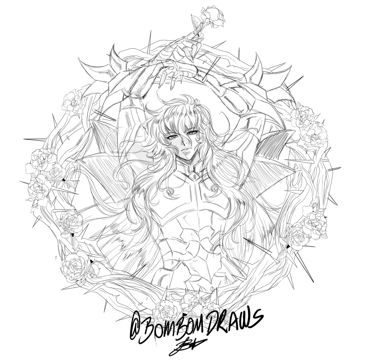 BombomDraws's tweet photo. WIP (not me ending up with deadlines and HK week, and comms, colliding at the same time <wheeze>)
#PiscisAphrodite #Afroditedepeixes #saintseiya #hadeschapter #fanart #sketch #anime https://t.co/pkQU8t7UBz