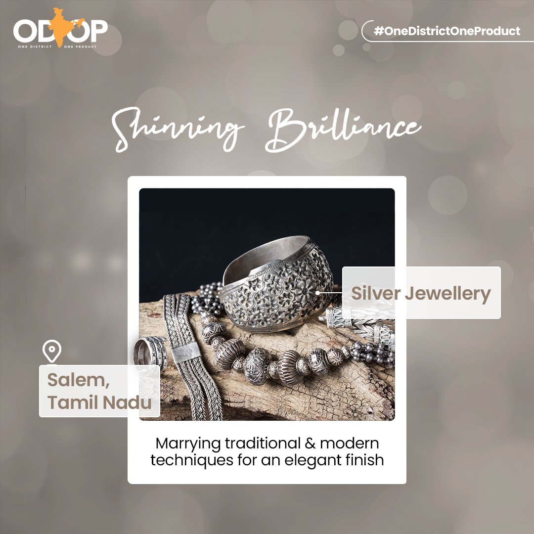 Indulge in the royal charm of #silverjewellery from #Salem, #TamilNadu, meticulously sourced & crafted and subjected to rigorous quality control to ensure only the finest for every jewellery aficionado.

Discover more at: bit.ly/II_ODOP

#InvestInIndia #ODOP