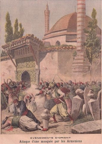 Paintings for those who propagate the so-called #ArmenianGenocide  with paintings. 
#RecognizeArtsakh
Turkey police attacked by Armenians in the streets of Istanbul.  Le Universe Illustrie 16 November 1895
”Le Petit Journal” Attacks on a Mosgue by the Armenians 1895