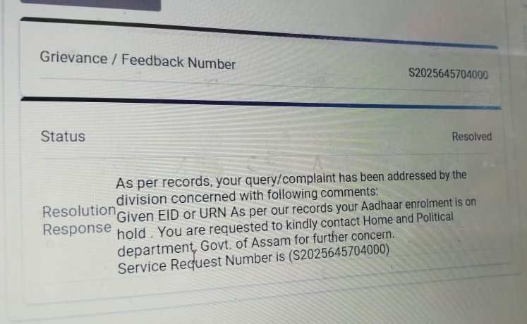mukeshkumar_88's tweet photo. Im from rajasthan and I having issue of aadhaar enrollment of my daughter anushka sain on 03/07/2019 but this aadhaar is not generated and current status is enrollment in process.. and this enrollment is during NRC. And govt. Of assam hold on these aadhaar.
@himantabiswa @UIDAI https://t.co/TUBQfdWA1y