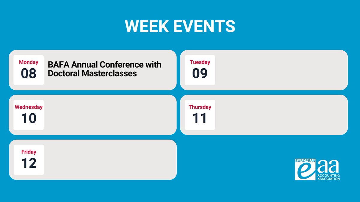 WEEK EVENTS These are the main events of the week. Here you have the calendar of the EAA: eaa-online.org And the ARC's: lnkd.in/dsHm_KtU