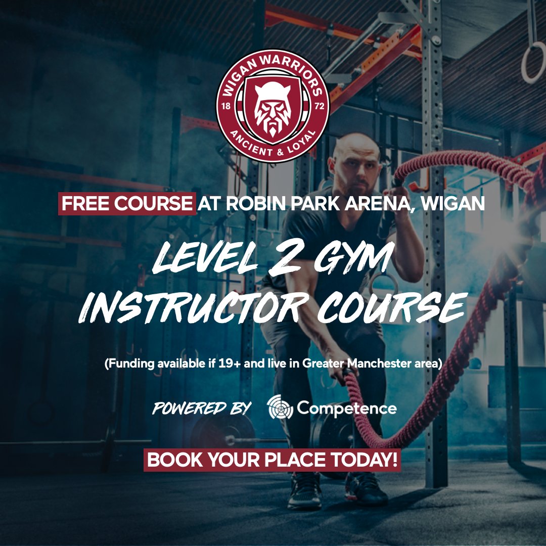 Kick start your career in fitness with @WiganWarriorsEd 🍒⚪ Earn a Level 2 Certificate in Gym Instructing with a FREE* course (*funding available if unemployed, 19+ and living in GM). To register your interest or find out more email mike.ward@wiganwarriors.com. Apply by 7 May.