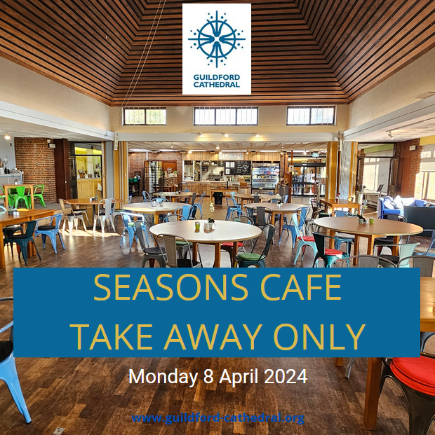 Due to a private function, Seasons Café will operate a takeaway service today. Seasons will reopen on Tuesday 9 April and will be operating its usual hours from 9am – 3pm. @TheTipsyPigs | @guildfordTIC | @visitsurrey