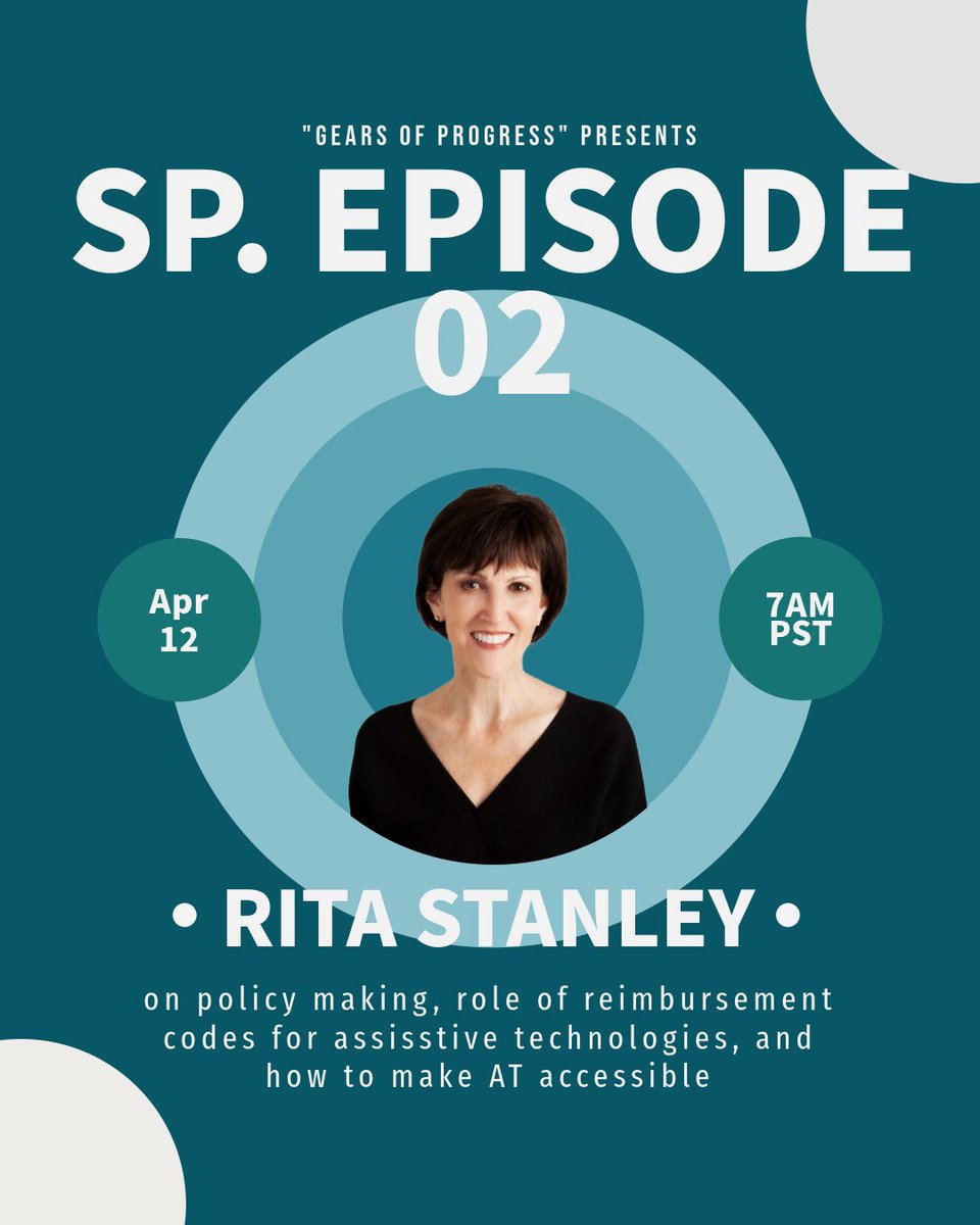 Special Episode 2⃣ with Rita Stanley (<a href="/RESNAorg/">RESNA</a> 's board member) will be out this Friday! Tune in to hear more about policy making, the role of reimbursement codes for assistive technologies, and how to make AT more accessible.