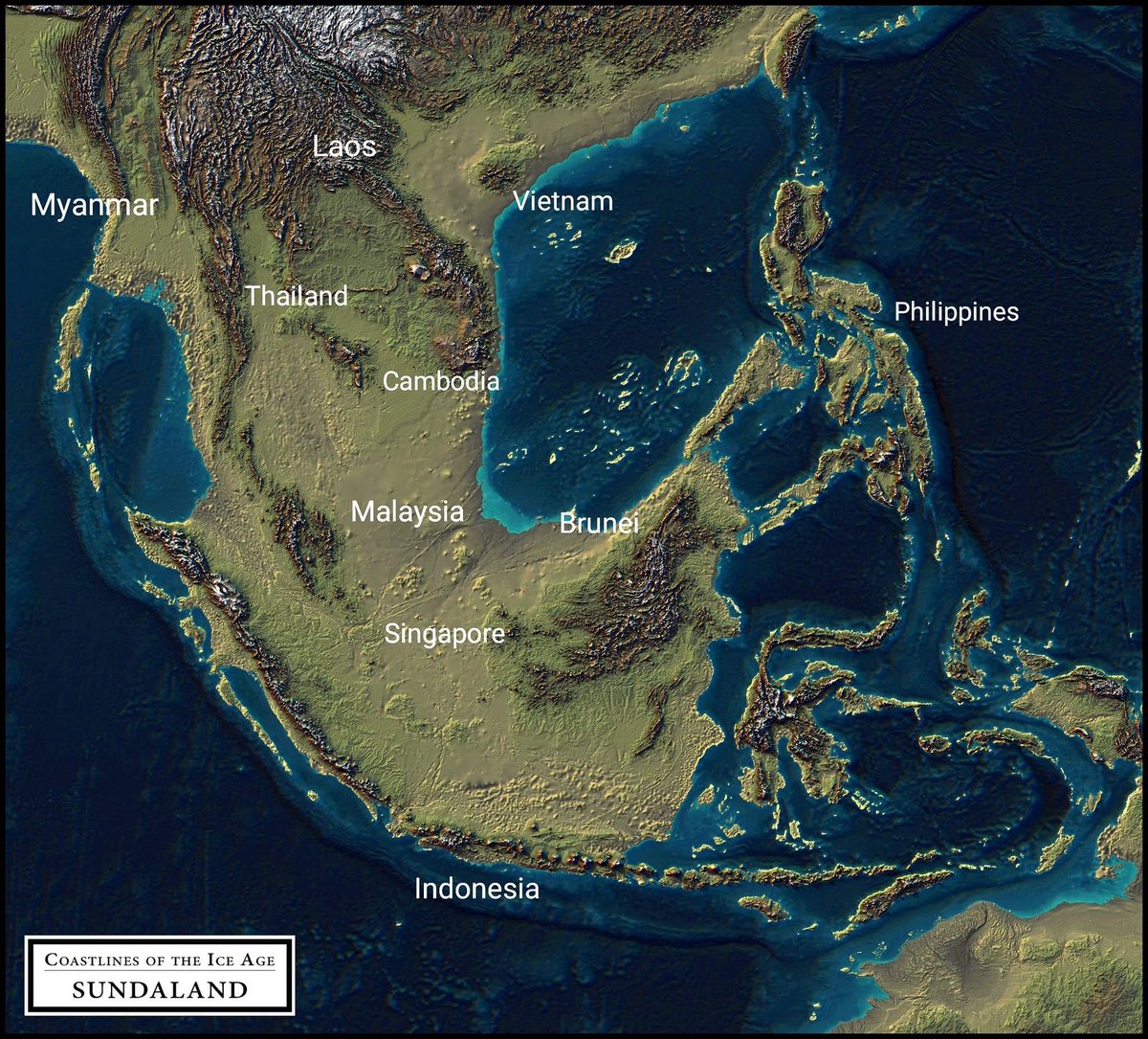 This is what Malaysia 🇲🇾 looked like around 21,000 years ago according to geographers. It is known as the Sunda Stage or Sundaland. Sundaland has an area of ​​up to 1,800,000 square km compared to Malaysia's area of ​​around 330,000 square km. Then after a few thousand years,…