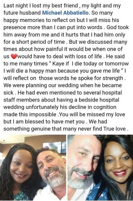 Connecticut.  
59 years old.  
He was an Associate Auditor for the the state of CT.  
He became ill and ended up in the hospital for 3 weeks and died.  
His fiance is a nurse.