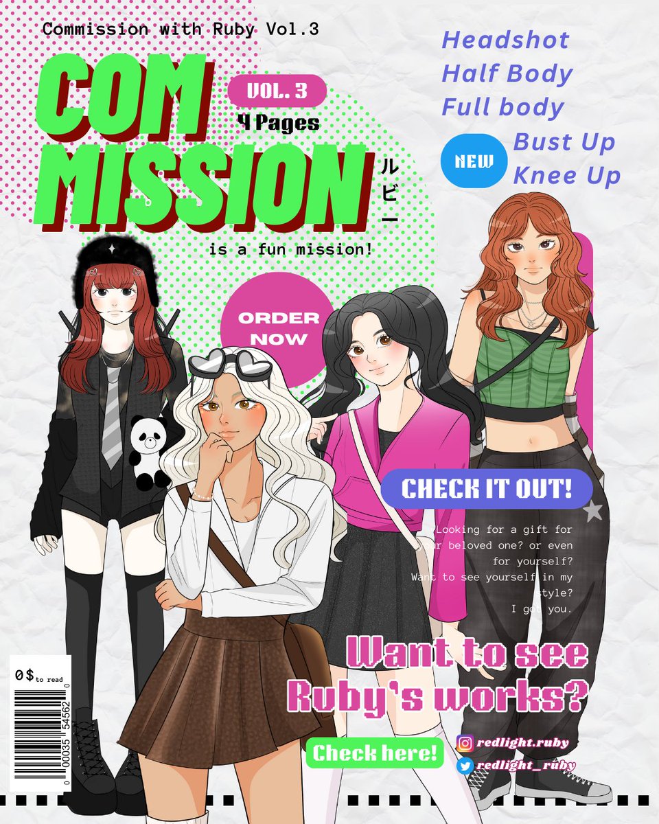 Redlight_ruby's tweet image. ‼️OPEN COMMISSION‼️

Halo! aku Ruby! 
Commission with Ruby Vol.3 dimulai! kindly read the details below! DM untuk informasi lebih lanjut! Terima kasih!! 😍
RTs &amp;amp; like are very appreciated 🫶😊

Order here : bit.ly/Redlightrubyco…