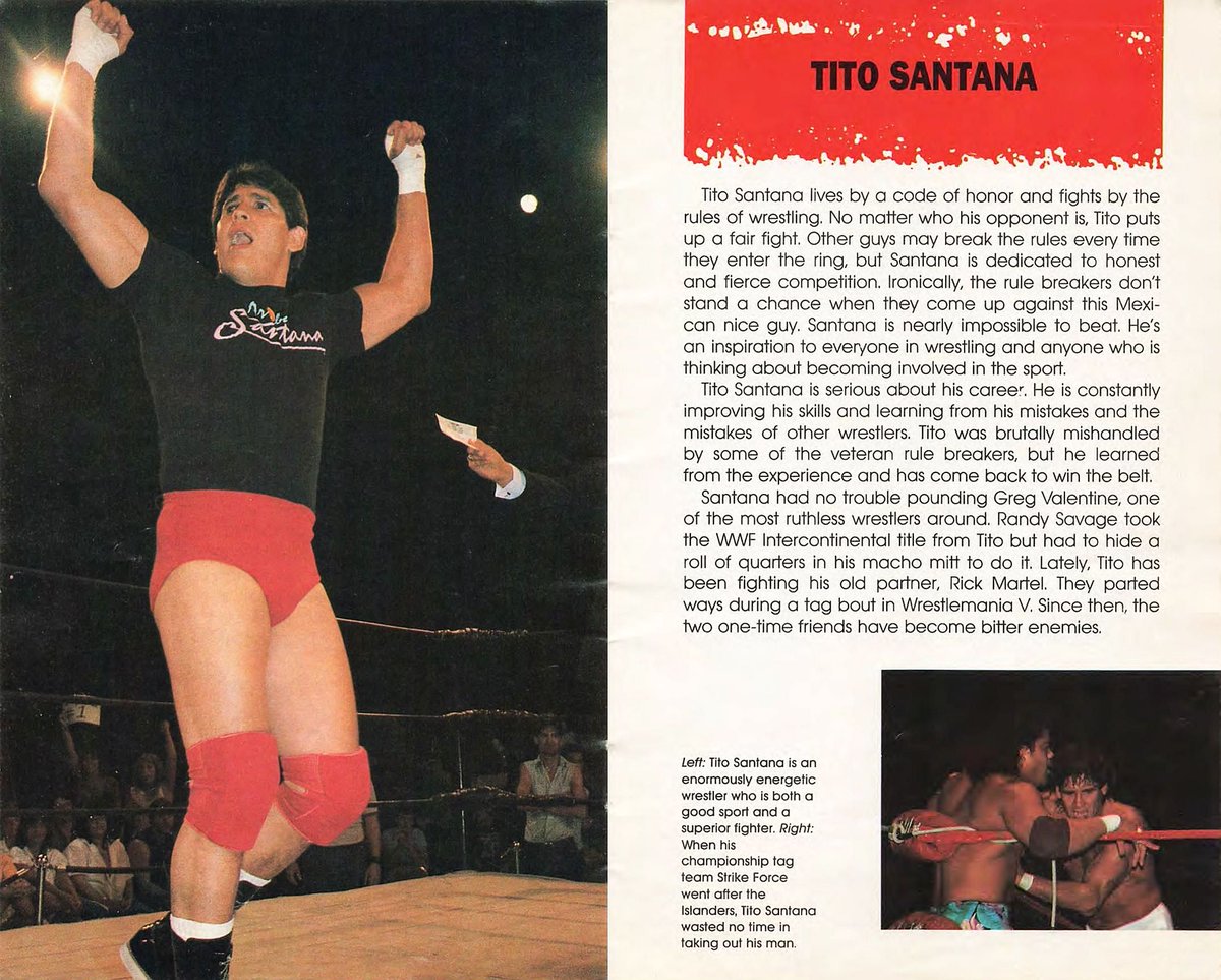 Tito Santana profile from the Guide to Wrestling Superstars book published in 1989. #WWF #WWE #WCW #Wrestling #TitoSantana