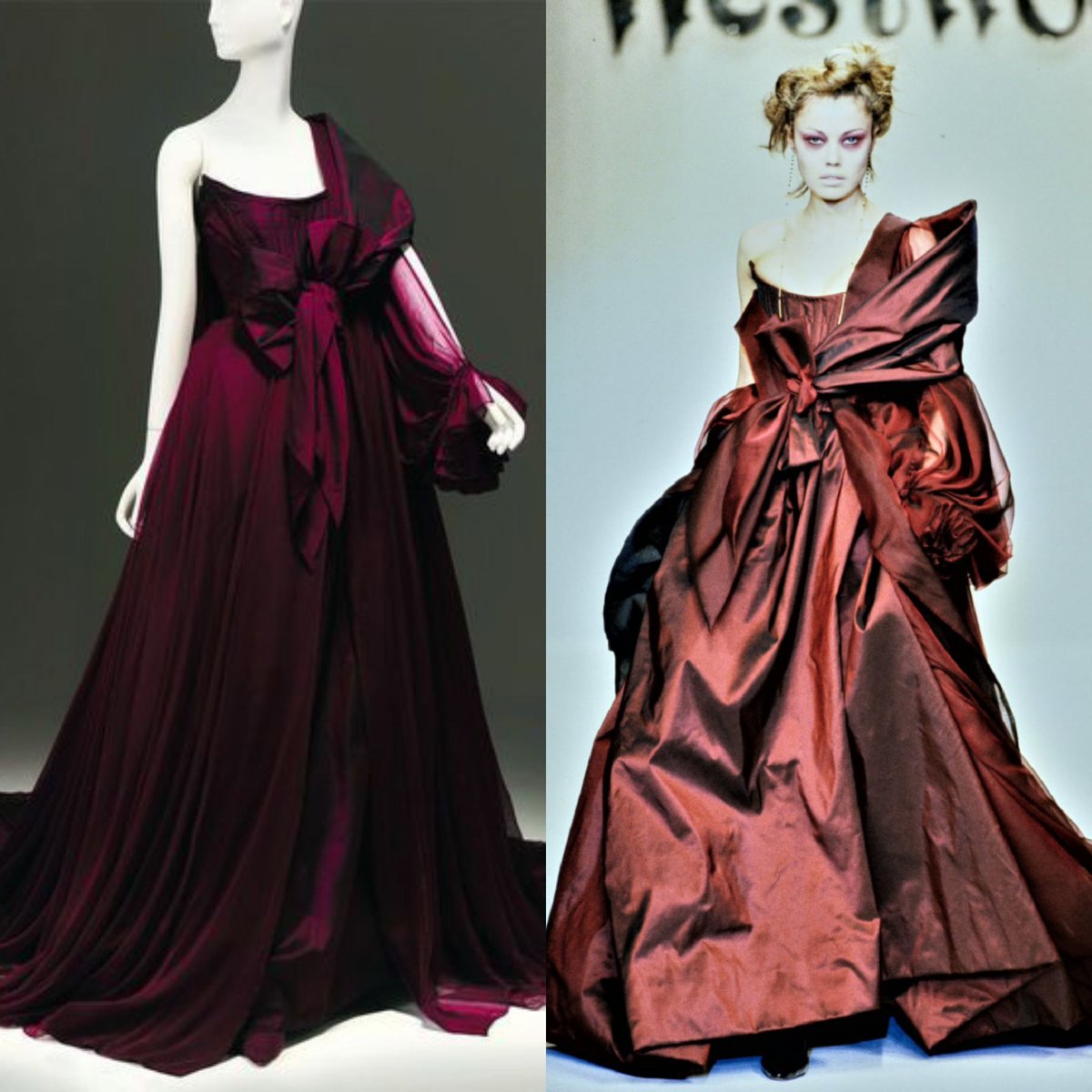 Fashion designer and activist Dame Vivienne Westwood was born #OnThisDay in 1941. She designed this burgundy silk chiffon and silk taffeta evening gown for her Storm in a Teacup A/W 1996/7 collection. From the collection of the model Tatiana Sorokko. #fashiondesigner #dress