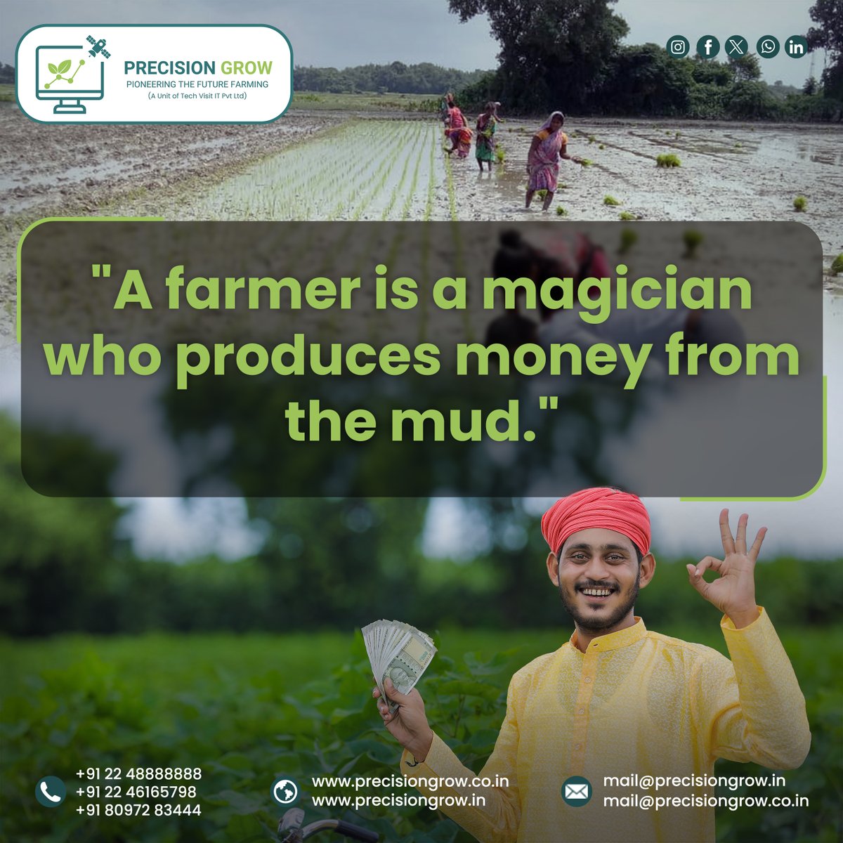 Precision_Grow's tweet photo. Farming as magic, suggests that farmers are like magicians who generate wealth from the soil. You can learn more about Precision Grow's art of farming with inspiring quotes and insights.
.
#FarmingMagic #PrecisionFarming #WealthFromSoil #ArtOfFarming #InspiringQuotes #Farming https://t.co/Pue0HChZVm
