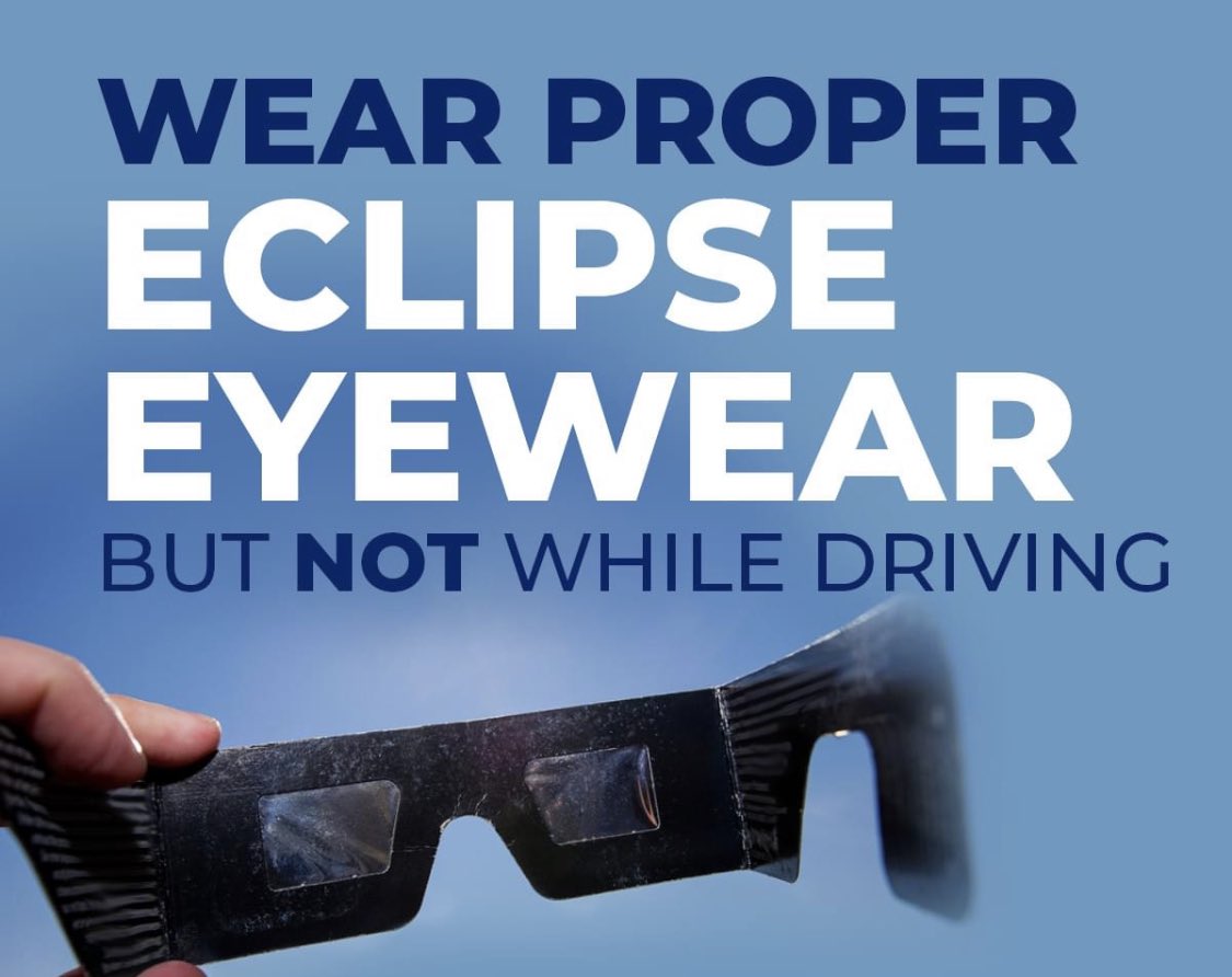 I encourage motorists to stay off the roads during today’s celestial event. Do not drive distracted by trying to view or take photos of the #Eclipse. As you cannot wear eclipse glasses while driving, your eyes will not be properly protected. View the eclipse smartly & safely‼️