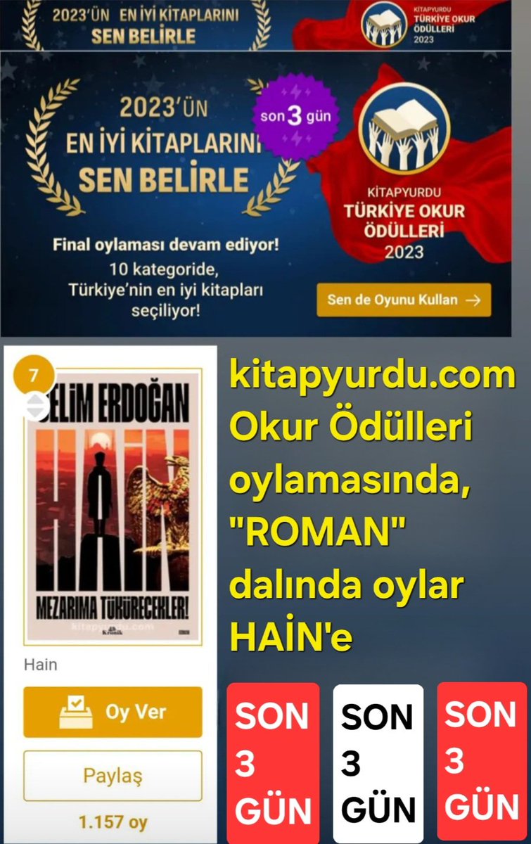 'Daha önce oy vermiştim' diyen değerli okuyucular, bu Final Oylaması. Yani tekrar oy kullandığınız takdirde ilk verdiğiniz daha büyük anlam kazanmış olacak.