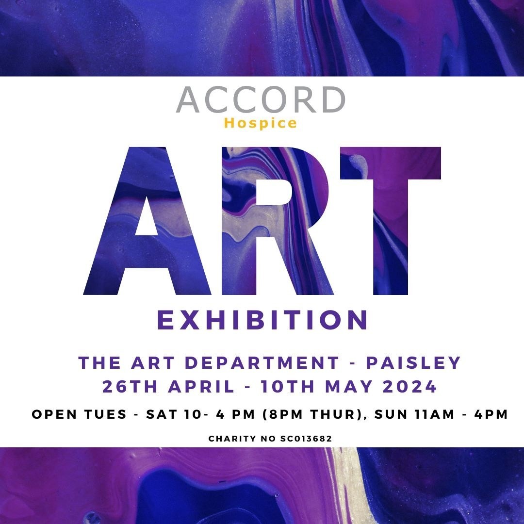 Whether you’re an art lover or just looking for something fun to do, consider checking out @accordhospice's annual art exhibition in The Art Department in Paisley. 🖼️ The event is free to attend and you can find out all the info here: accordhospice.org.uk/supporting-us/…