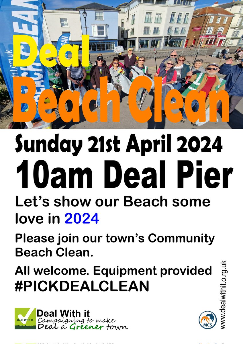 Our next beach clean is Sunday 21st April at Deal Pier meeting for 10am start #pickdealclean @sandowncastle1 @DoverDC