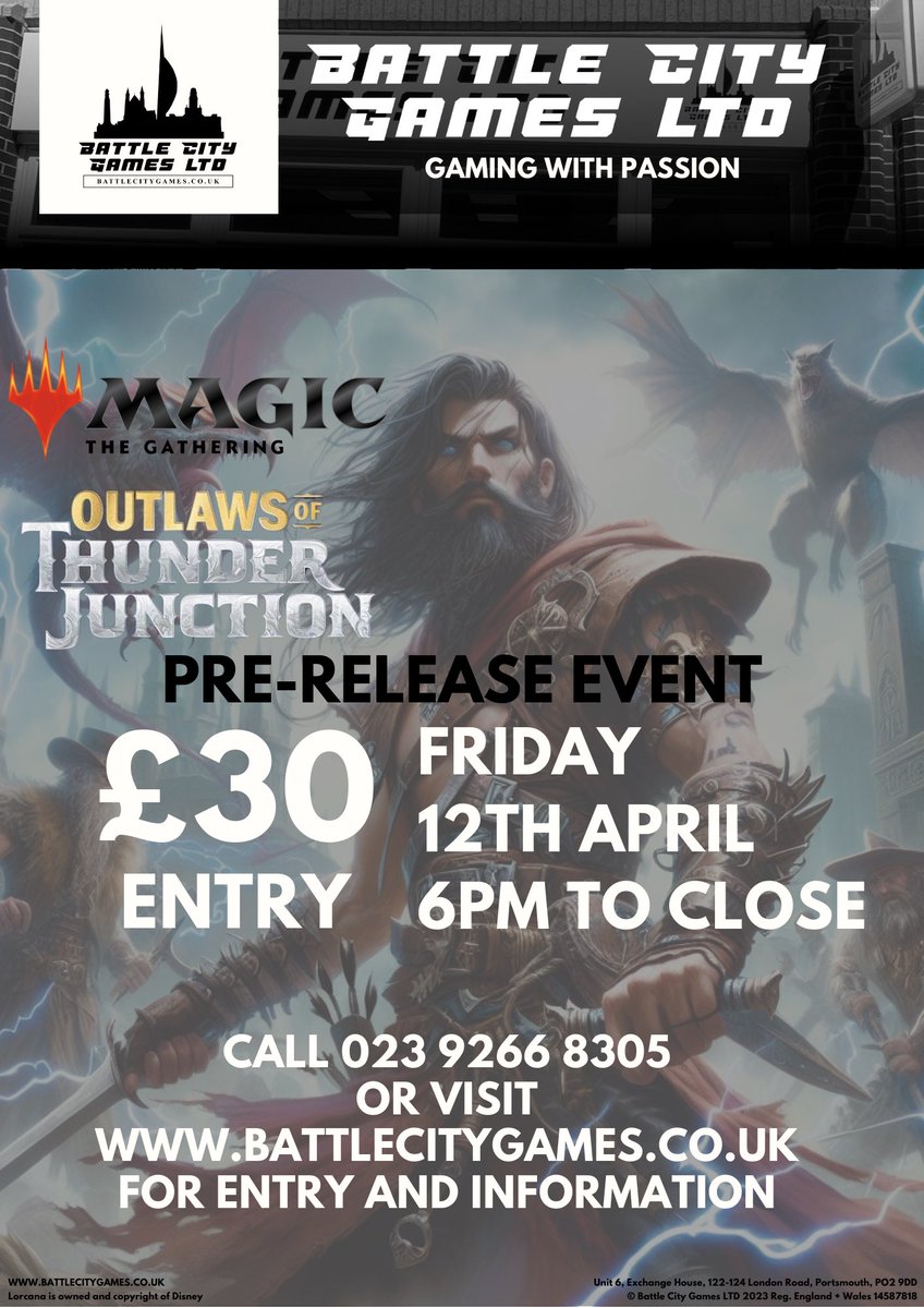 Lasso in the excitement! 🤠 Join us this Friday, April 12th, for the 'Magic the Gathering: Outlaws of Thunder' pre-release event! Gear up with a full pre-release kit and dive into a Swiss format tournament, featuring extra prize support from Wizards of the Coast—all included 🌵