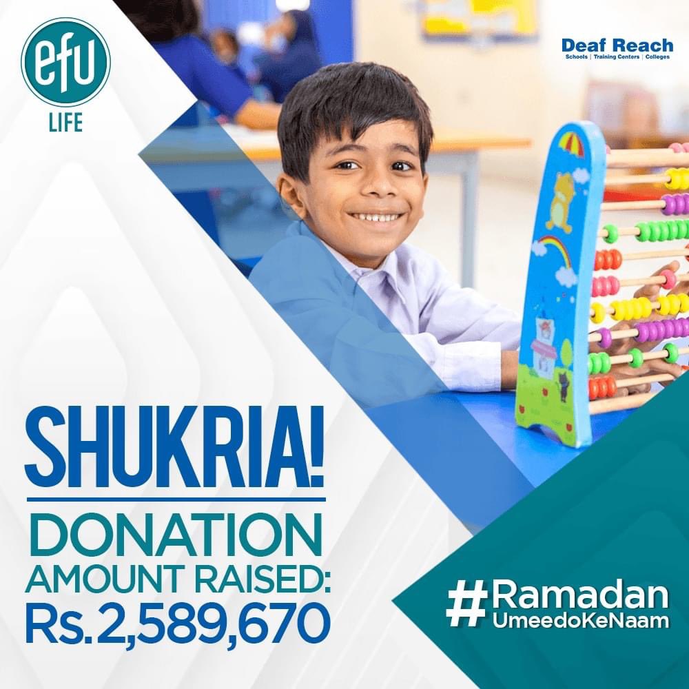 Thank you for your incredible effort & support for our initiative #RamadanUmeedoKeNaam! Together, lets pave a path for a brighter future for those who deserve! #EFULife #DeafReach