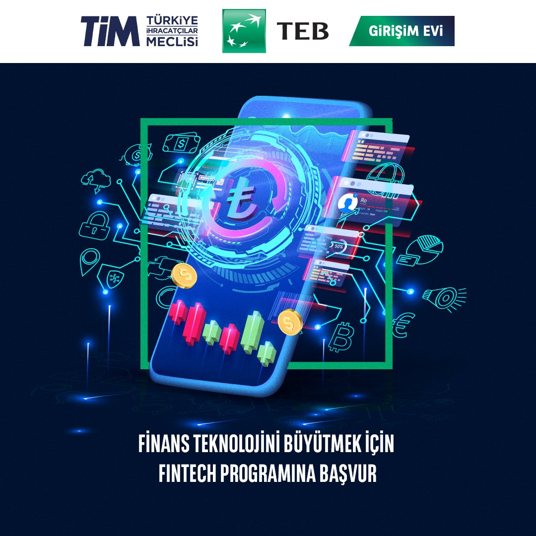 Finans teknolojinizi büyütmek için Fintech programına başvurun. #TİMTEBGirişimEvi Fintech hızlandırma programı, finansal teknoloji şirketlerinin işlerini büyütmesi için fırsatlar sunuyor. Başvurmak için 'TEB Girişim Bankacılığı' web sitesini ziyaret edebilirsiniz.