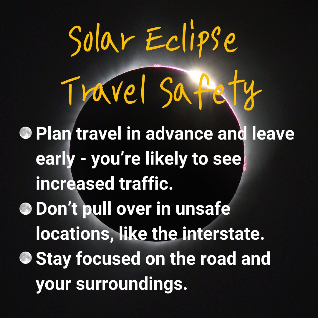 In addition to your cool safety glasses 🕶️, remember these travel safety tips. ☀️🌑🌍 #SolarEclipse2024