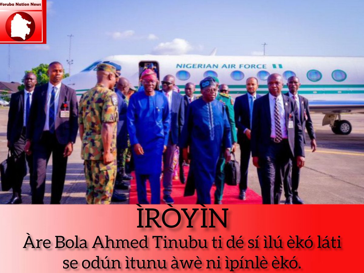 ÌRÒYÌN: Àre Bola Ahmed Tinubu ti dé sí ìlú èkó láti se odún ìtunu àwè ni ìpínlè èkó. #YorubaNationews #YorubaNation #Yoruba #News