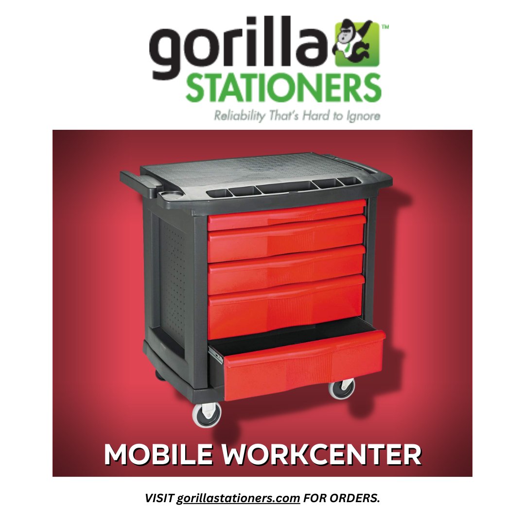 Five-Drawer Mobile Workcenter which includes five drawers for convenient storage with a locking bar to keep contents secure. Check this out: gorillastationers.com/collections/ha… #GorillaStationers #OfficeSupplies #HardwareSupplies #Office #OfficeProducts #HardwareProducts
