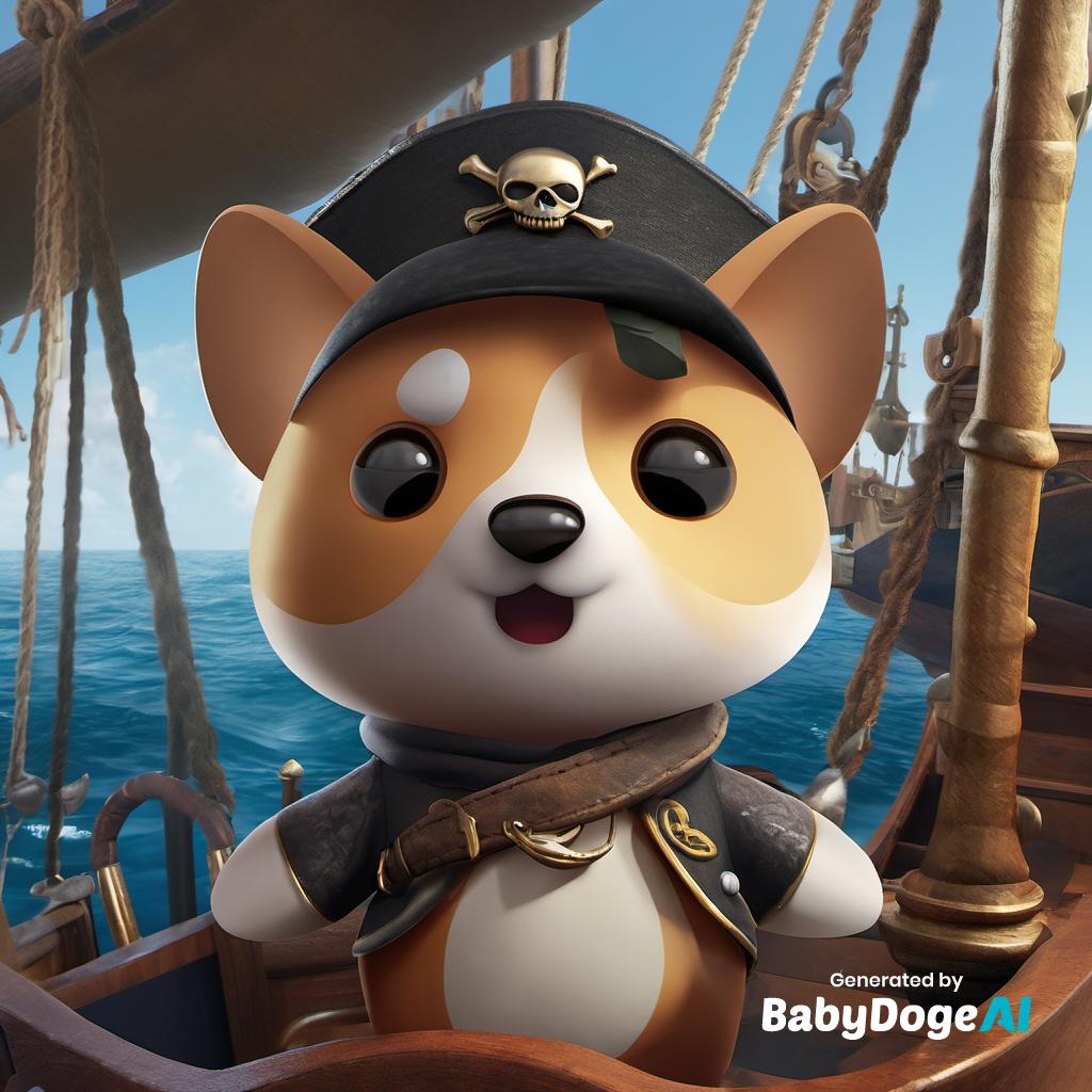 '8k Crystal clear HD image of one-eyed pirate of the Caribbean babydoge sailing on his pirate ship in deep sea, extremely detailed' Generated via #BabyDogeAi Generate your own now at BabyDogeSwap.com/Ai