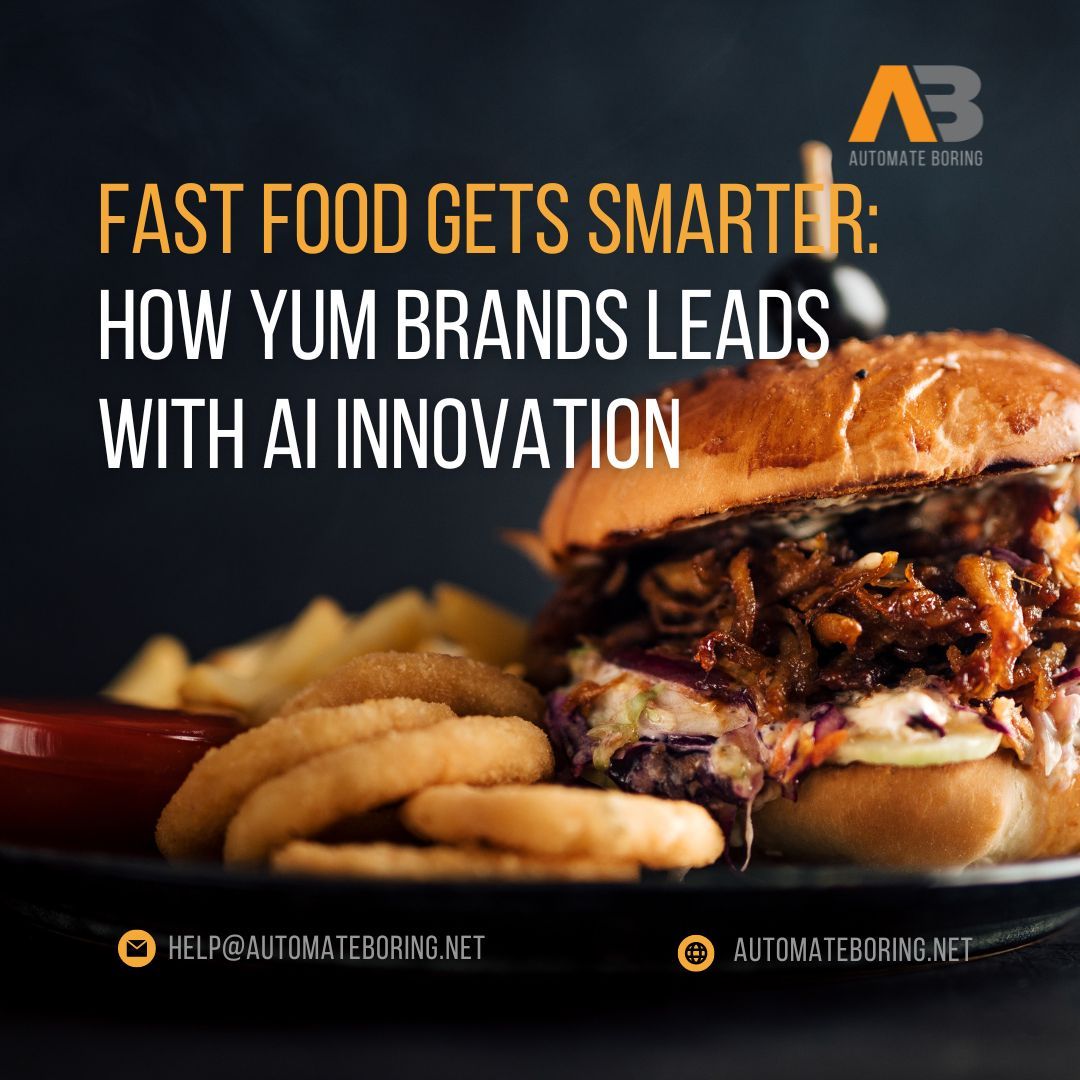 Curious to learn more about how AI is revolutionizing the fast-food industry? Check out our latest blog post for all the juicy details. -- Click the Substack link in bio or visit AutomateBoring.net Let's #AutomateBoring together! #RPA #AIautomation #YumBrands #AI