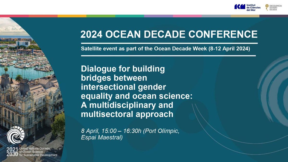 Happening today @UNOceanDecade satellite event: Dialogue for building bridges between intersectional gender equality and ocean science. ⏰ 15:00 – 16:30 (CET) 📍 Sea Hub, Port Olympic. 👉 buff.ly/3QgTtBd Livestream: buff.ly/3QgTtRJ @unetxea @azti_brta