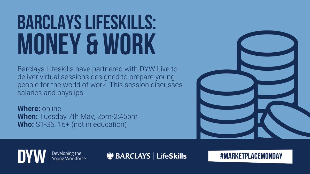 Barclays Lifeskills are delivering a range of DYW Live sessions designed to prepare young people for managing their money in the world of work. Book now: ow.ly/Zwu950QVBTf.. #MarketplaceMonday #DYWScot @DYWLive