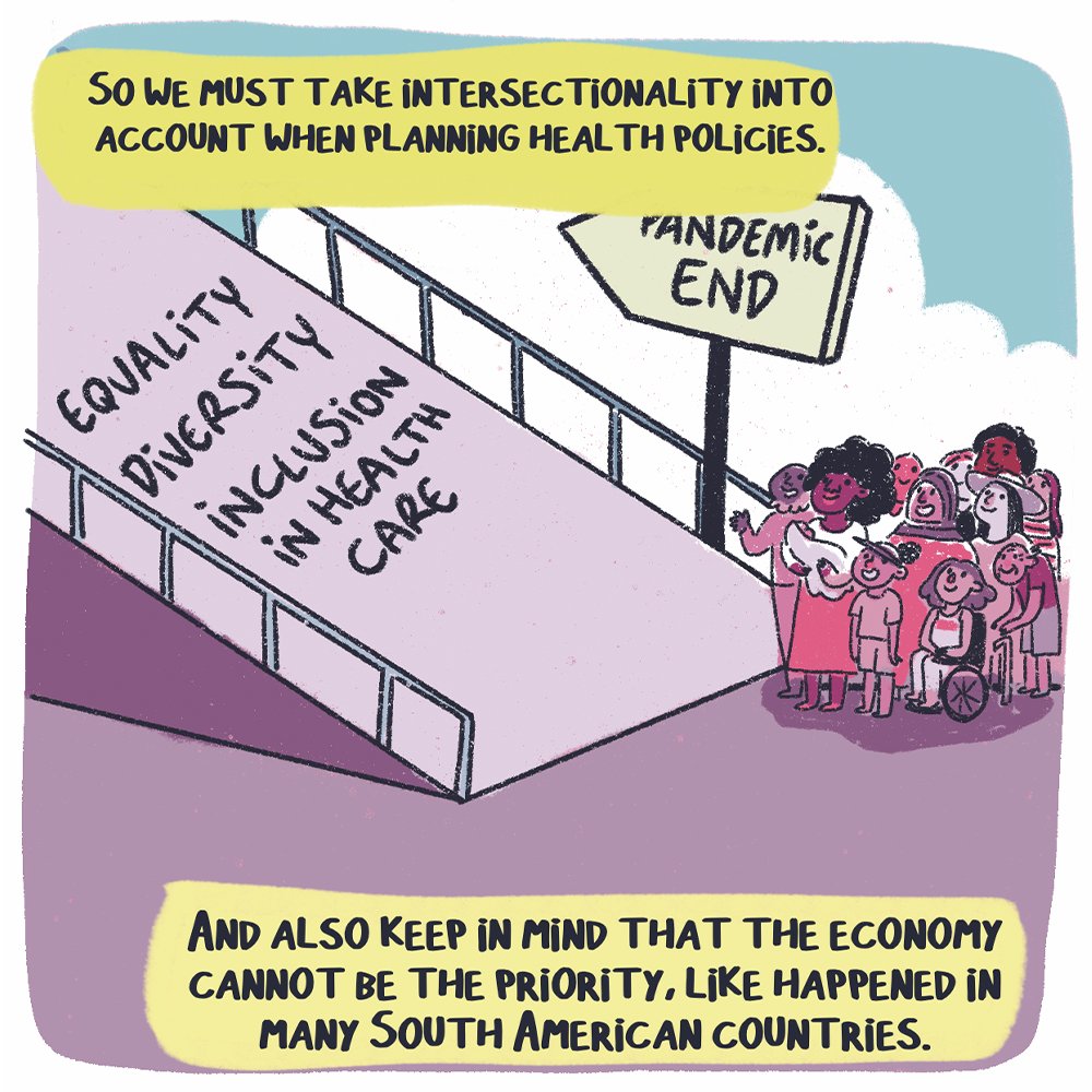 An intersectional feminist approach considers factors like class, age, geographic location, ethnicity, and gender & its impact on a person’s ability to navigate a pandemic #fem4peoplesvaccine 3/5