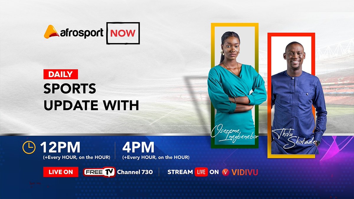 👀 Tune into #AfroSportTV every weekday at 12noon for the latest sports news 

🤩 Don't miss out on Afrosport TV: mw.vidivu.tv/s/631643

#SportsNews #SportsFans #StayInformed 📰🏀⚽️ #AfroSportNow #SportsUpdate